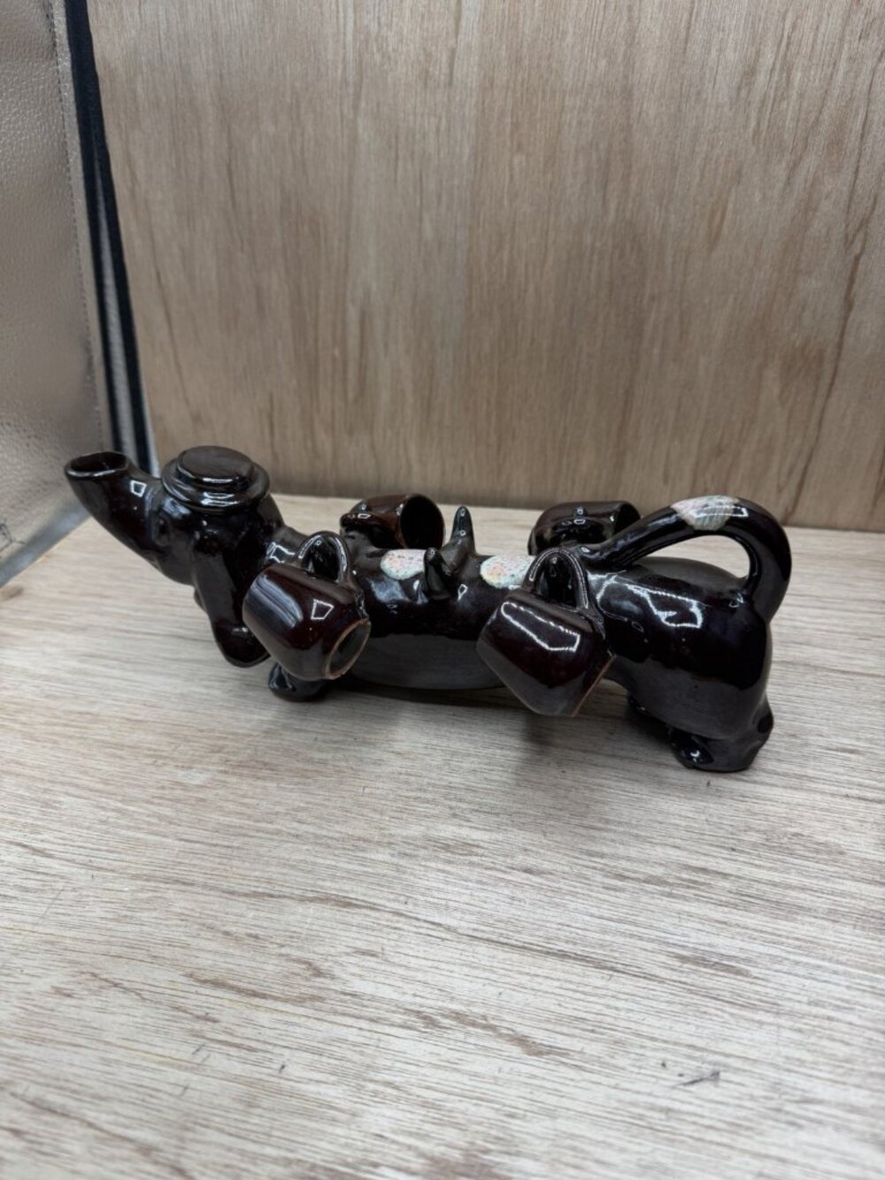 VINTAGE 1960s Dachshund Wiener Dog Figural Ceramic Decanter w/ Shot Cups